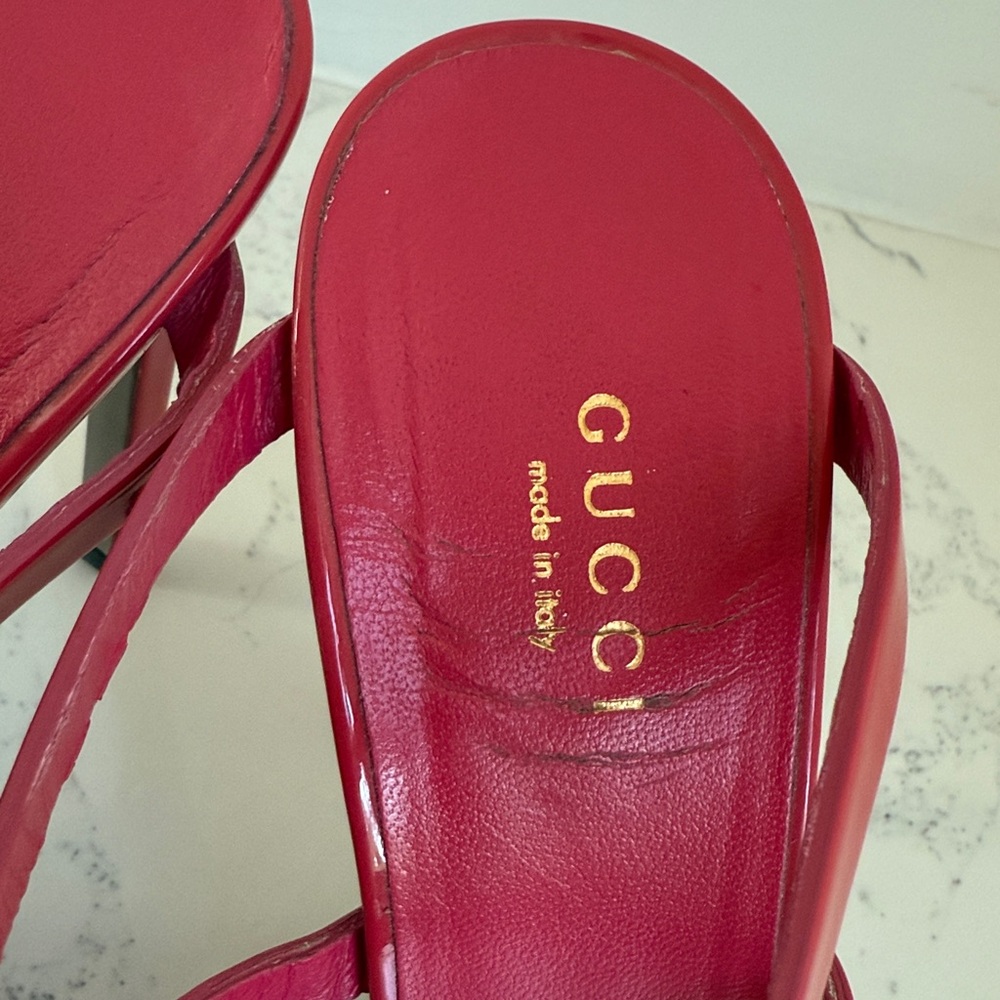 Gucci Ursula Horsebit Ankle Strap Heels Red Patent Leather Size 36.5 - Picture 15 of 17